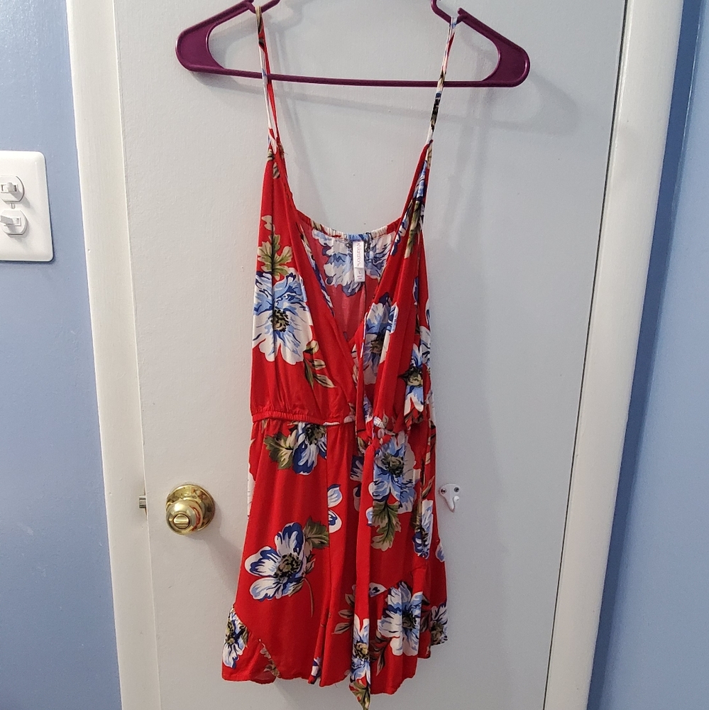 Red floral romper